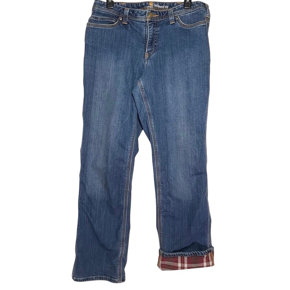 CARHARTT Women’s Flannel Lined Relaxed Fit Straight Leg Jeans size 12